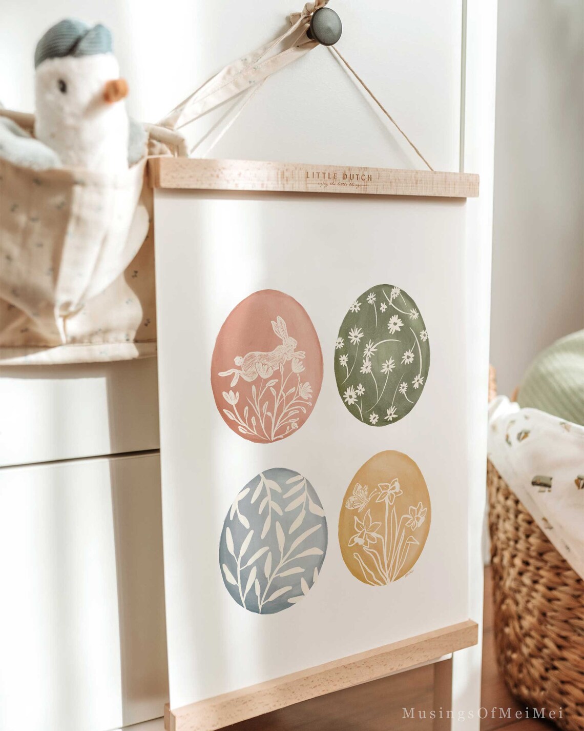 Four Hand Painted Easter Eggs with Florals Watercolor Spring Art Poster - Image 3