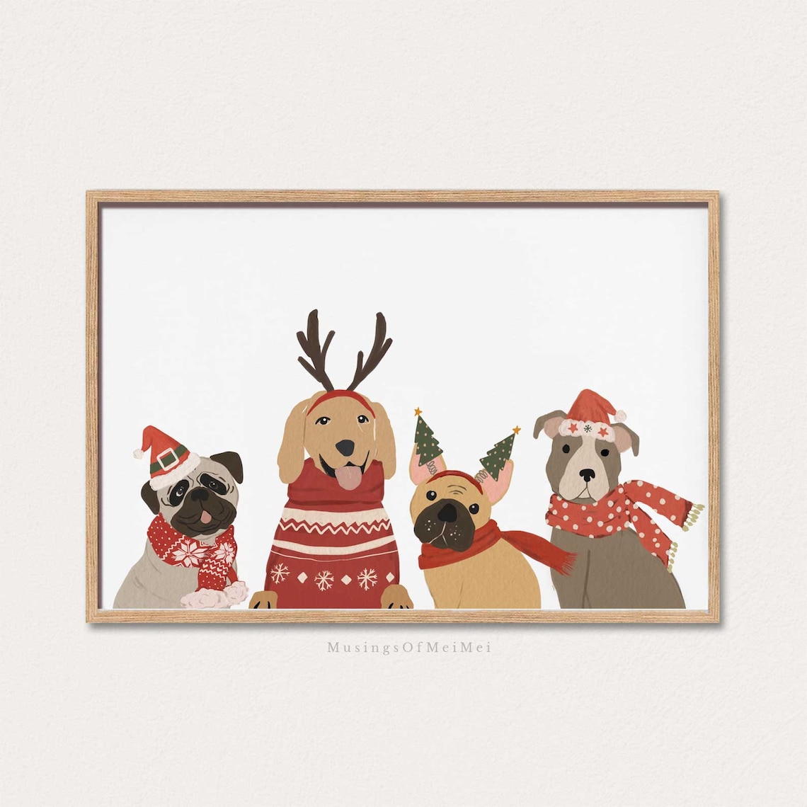 Holiday Dogs Christmas Dog Print, Winter Decor