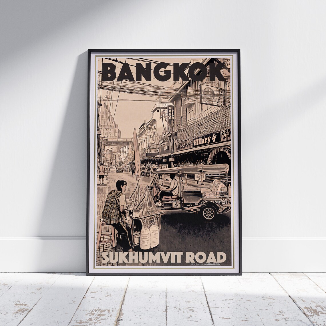 Bangkok Thailand Retro Travel Poster Sukhumvit Road Tuk Tuk Street