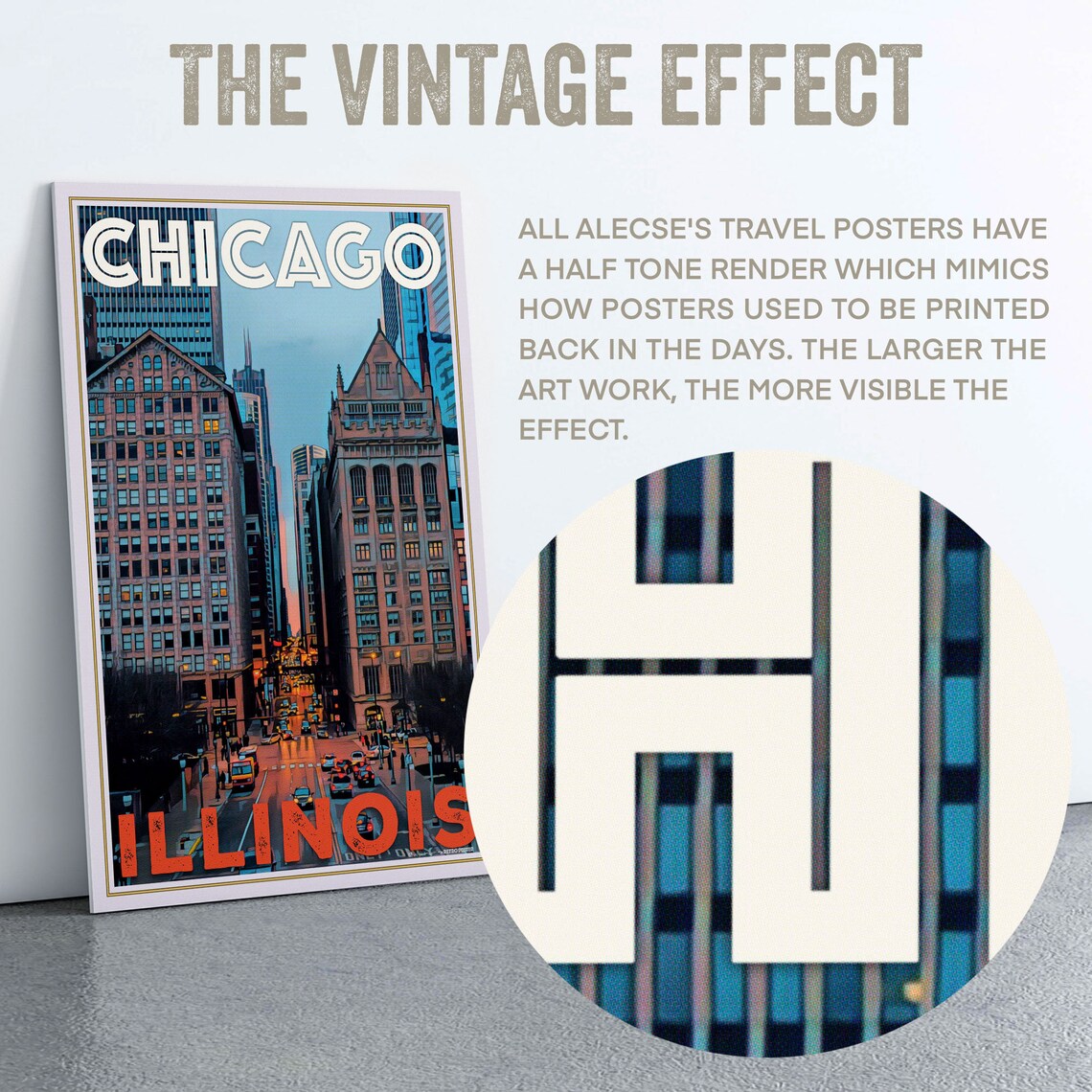 Chicago Illinois Downtown Street Rush Hour Dusk Retro Vintage Travel Poster - Image 2