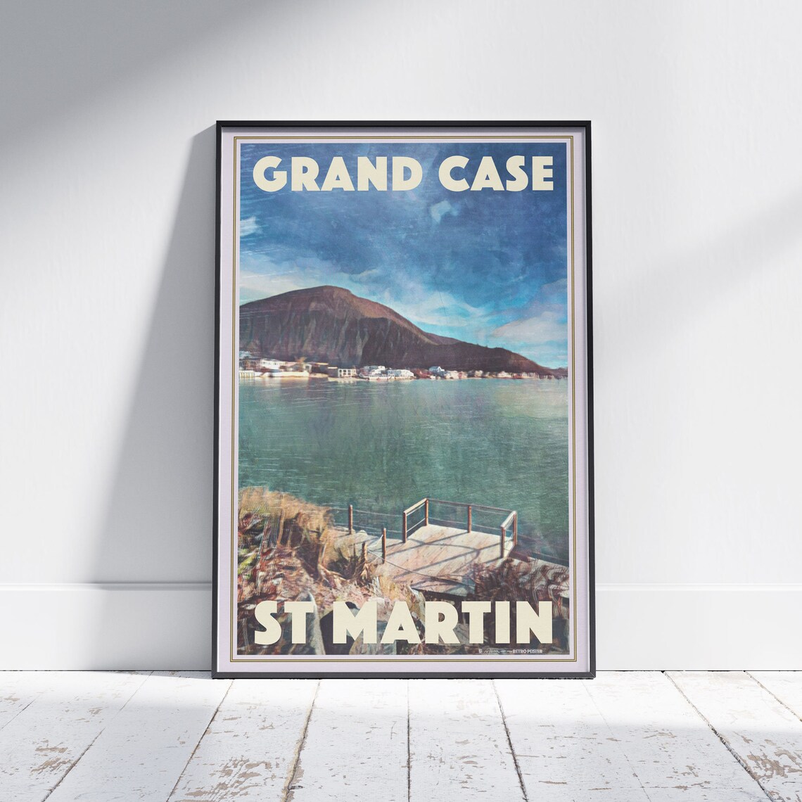 Grand Case St Martin Vintage Travel Poster With Quiet Bay Boardwalk