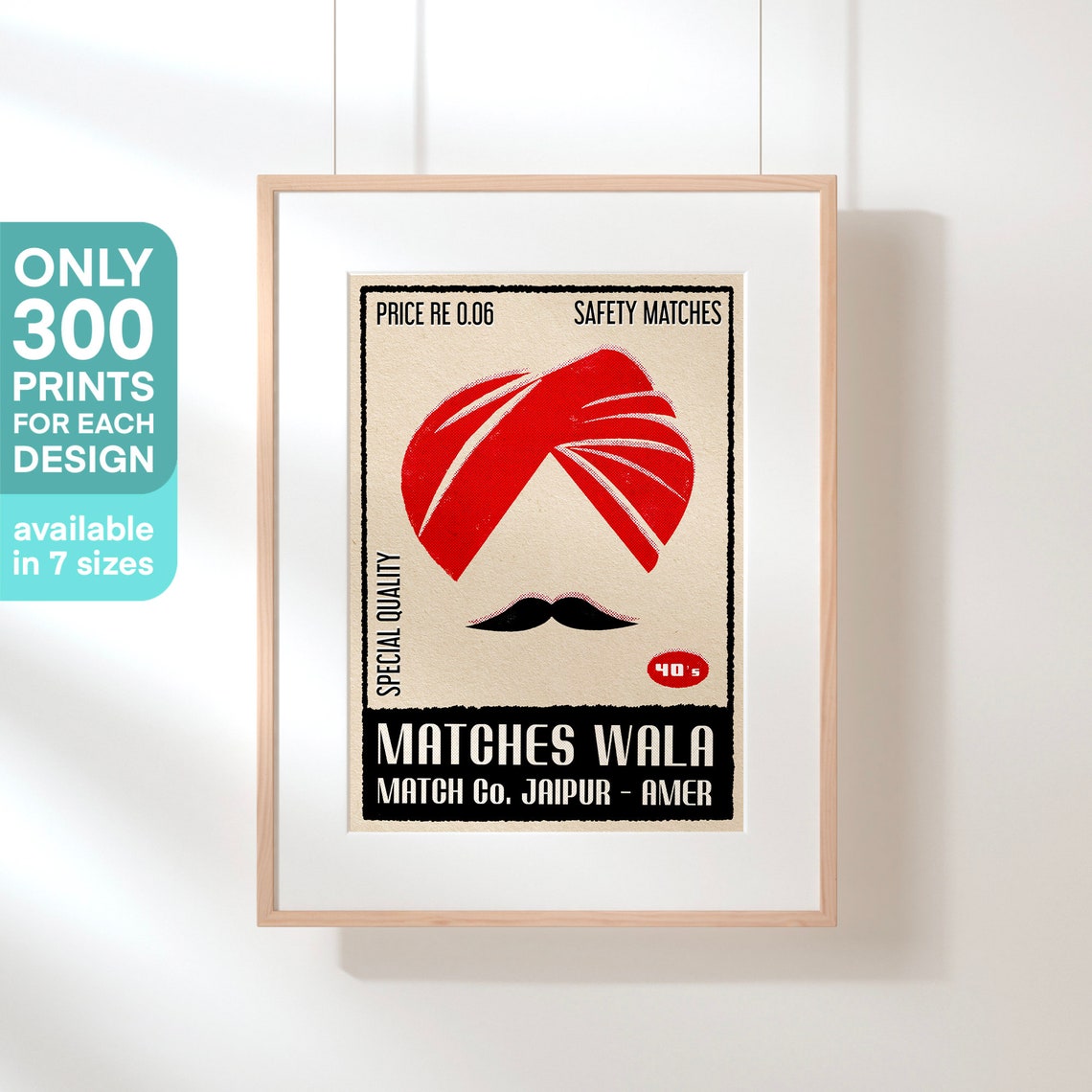 Red Turban Handlebar Mustache Vintage Indian Matchbox Label Poster - Image 3
