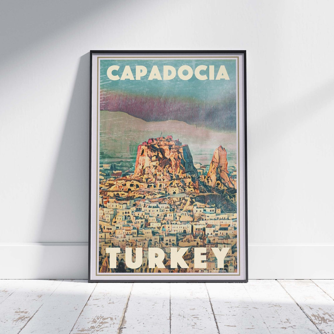 Cappadocia Uchisar Castle Cave Town Vintage Turkey Travel Poster