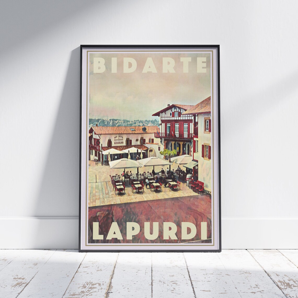 Bidarte Lapurdi Basque Country Village Square Vintage Travel Poster