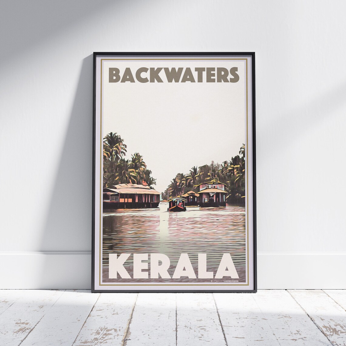 Kerala Backwaters Houseboats Vintage Travel Poster India Art