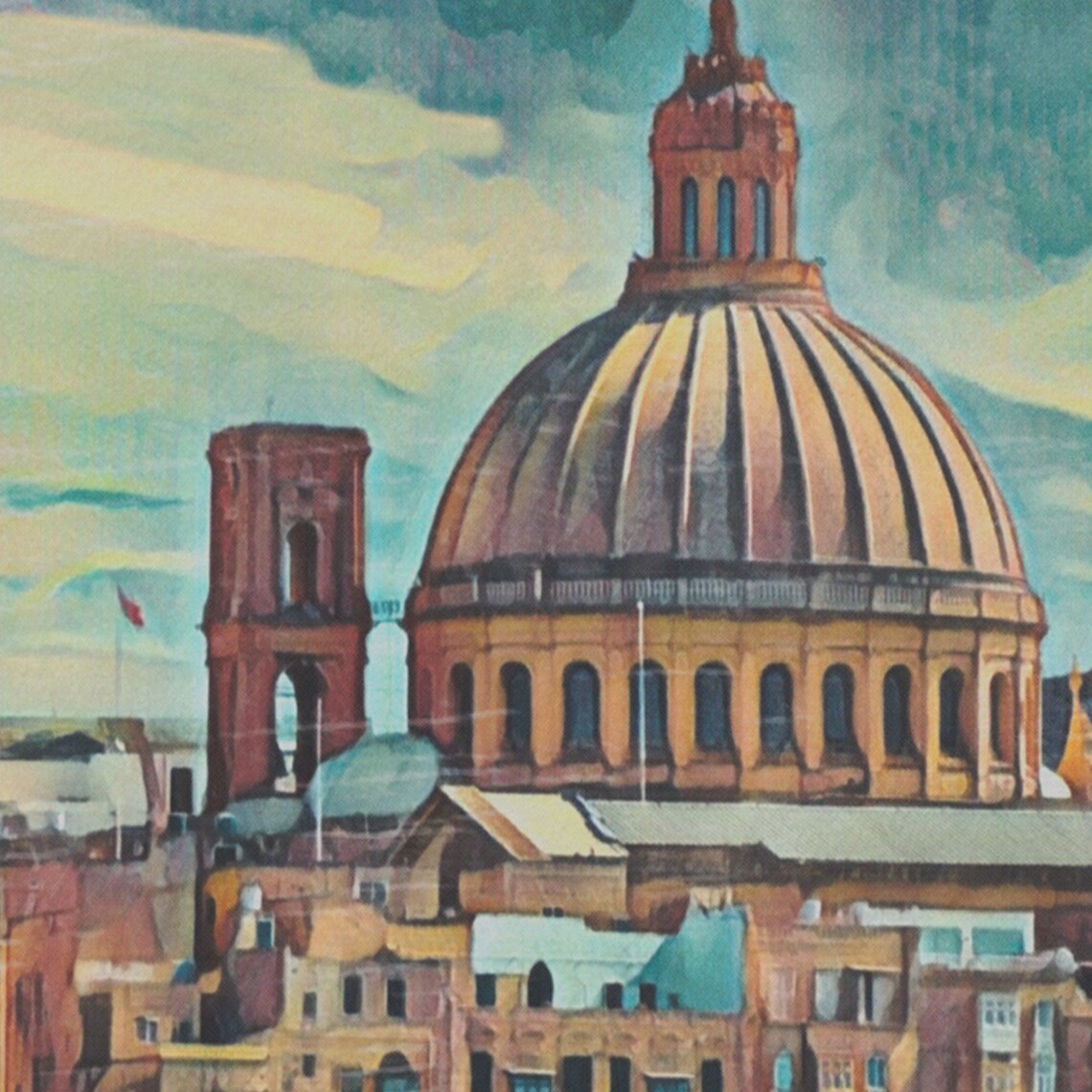Valletta Malta Vintage Travel Poster Baroque Dome Harbor View Art - Image 4