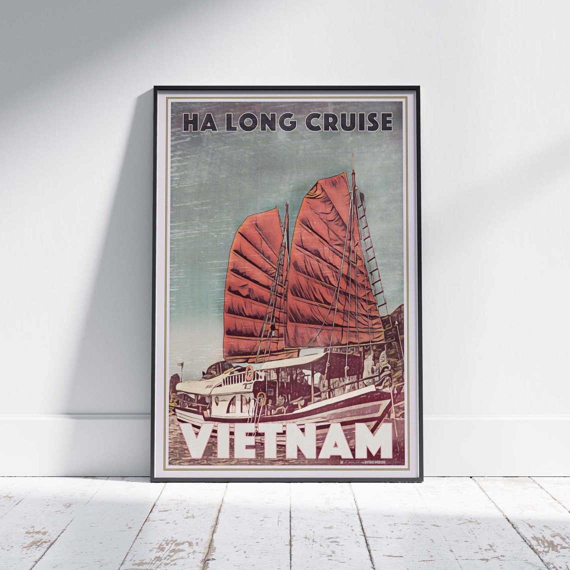 Vietnam Ha Long Bay Junk Boat Cruise Red Sails Travel Poster