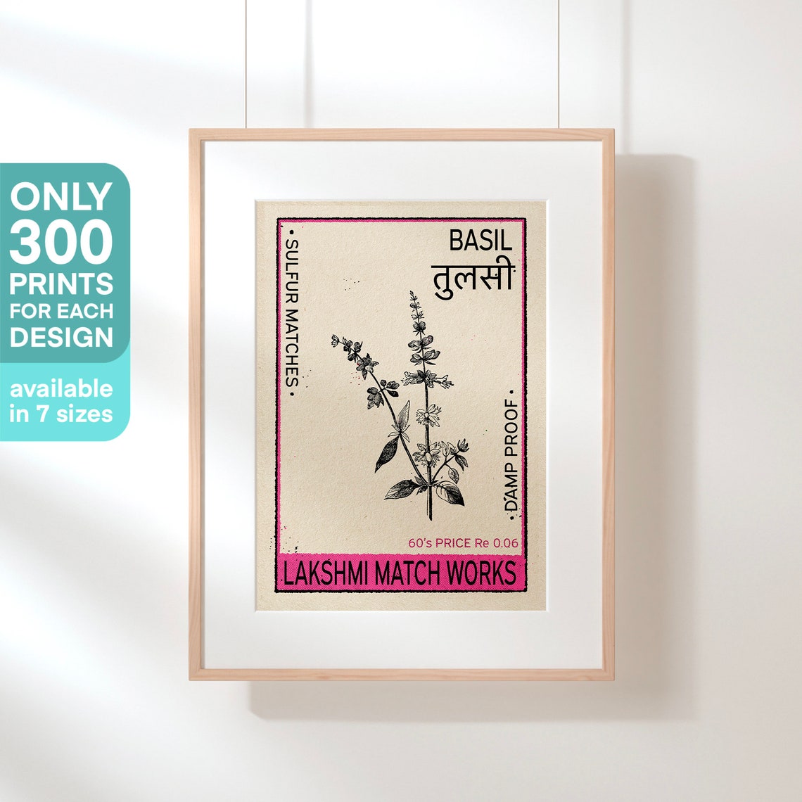 Basil Tulsi Sacred Herb Vintage Indian Matchbox Label Art Poster - Image 3