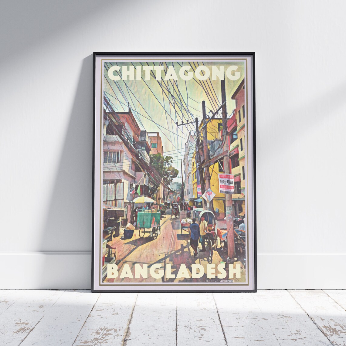 Chittagong Bangladesh Vintage Travel Poster With Rickshaw Street Scene