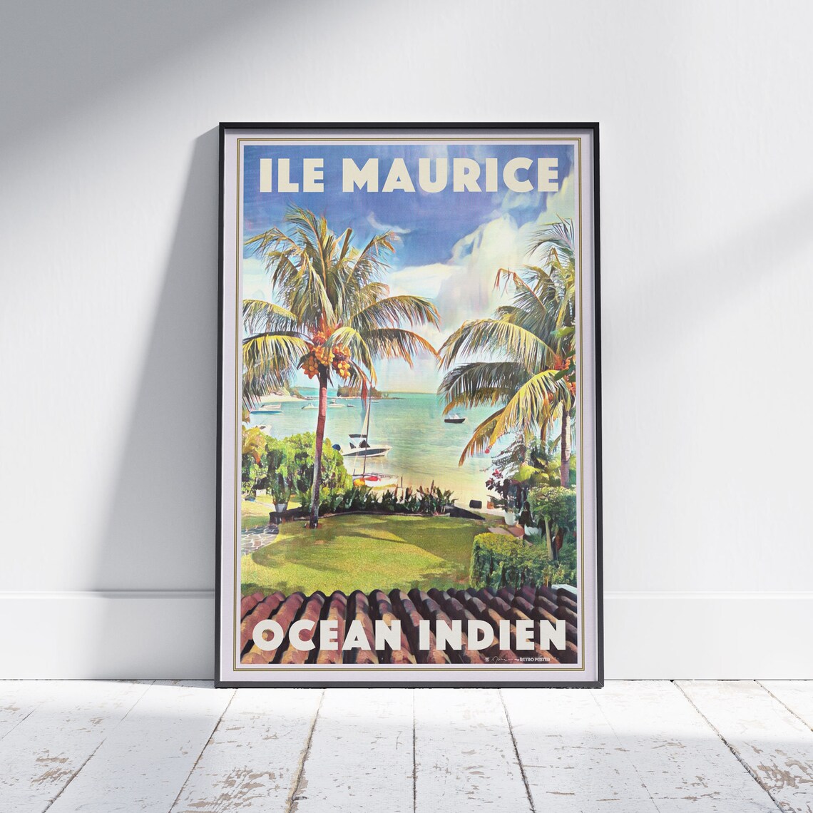 Ile Maurice Mauritius Indian Ocean Palm Beach Retro Travel Poster