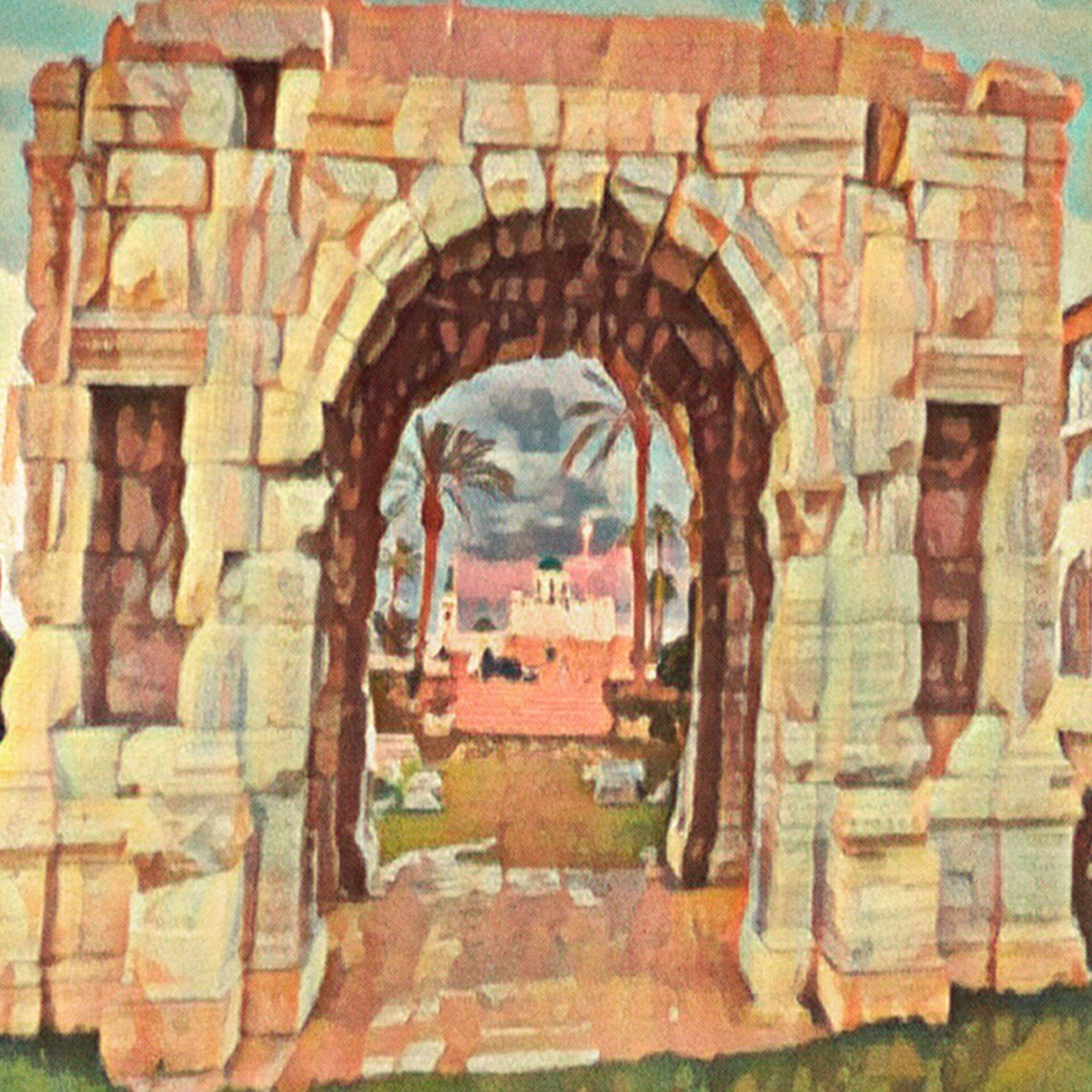 Tripoli Libya Marcus Aurelius Arch Roman Ruins Retro Travel Poster - Image 4