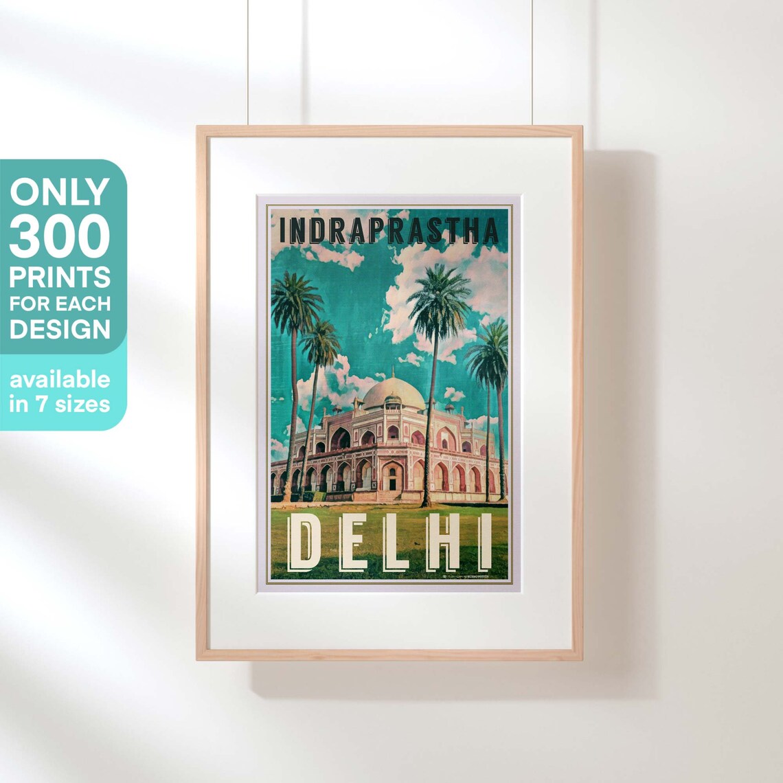 Delhi Indraprastha Domed Mughal Monument Palms Retro Travel Poster - Image 3