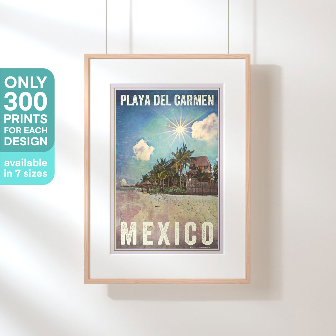 Playa del Carmen Mexico Vintage Travel Poster With Palm Beach Huts - Image 3