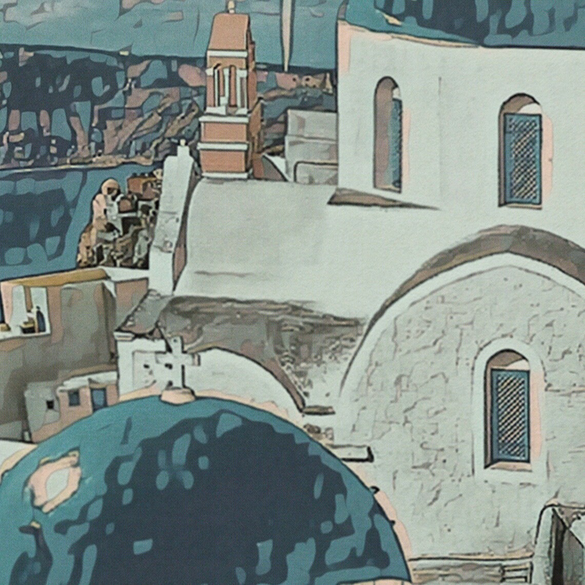 Santorini Aegean Sea Blue Dome Churches Caldera Vintage Travel Poster - Image 4