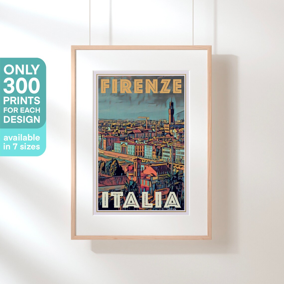 Florence Palazzo Vecchio Skyline Italia Vintage Travel Poster - Image 3