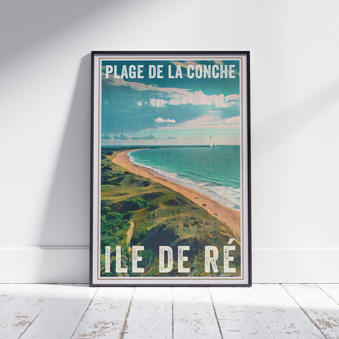 Ile de Re Plage de la Conche Lighthouse Beach France Travel Poster