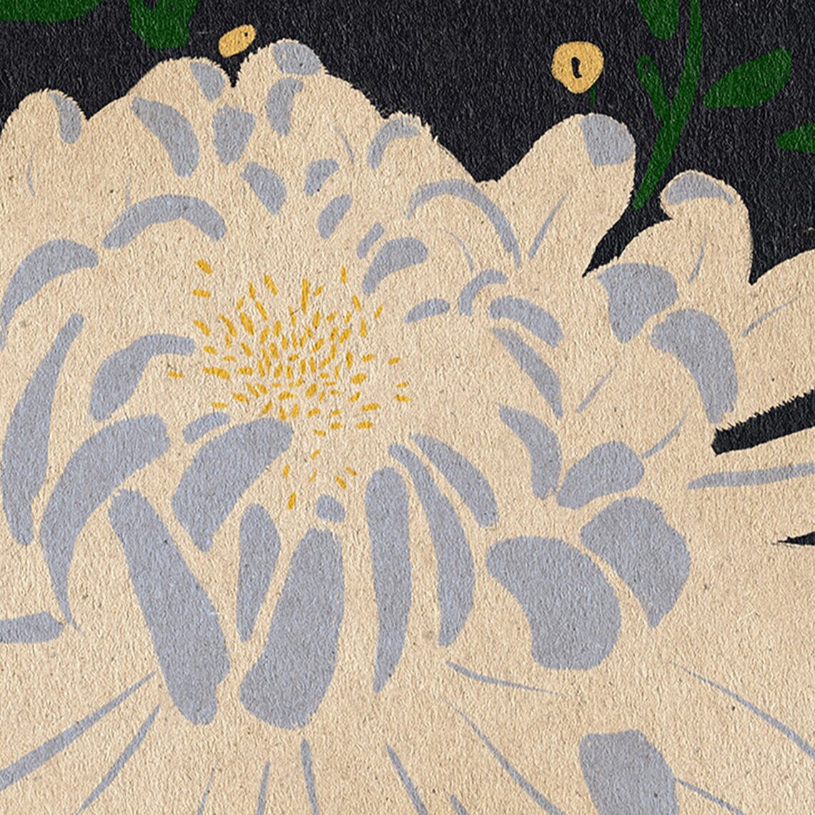 White Chrysanthemum Blooming Black Japanese Woodblock Floral Poster - Image 4