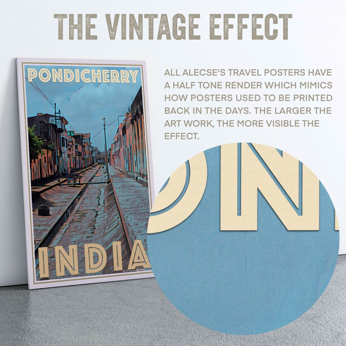 Pondicherry Colonial Street Architecture India Vintage Travel Poster - Image 2