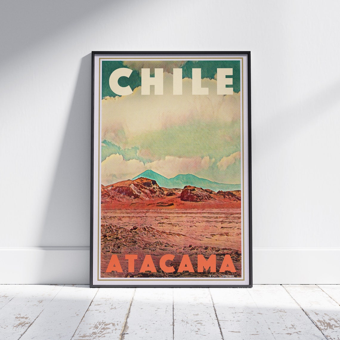 Chile Atacama Desert Red Rock Volcano Mountains Retro Travel Poster
