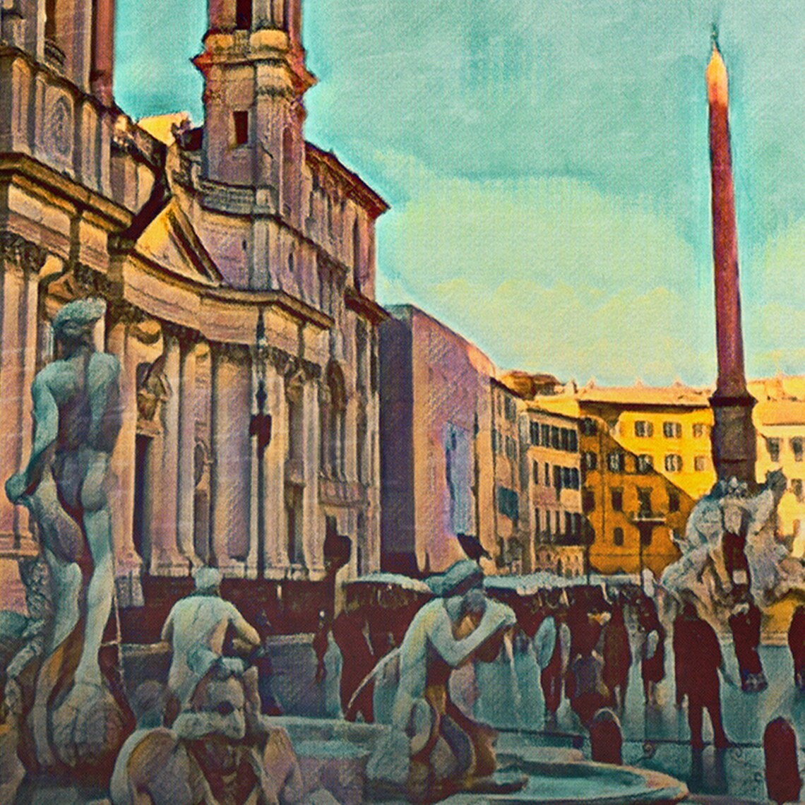 Rome Piazza Navona Baroque Church Obelisk Italy Retro Travel Poster - Image 4