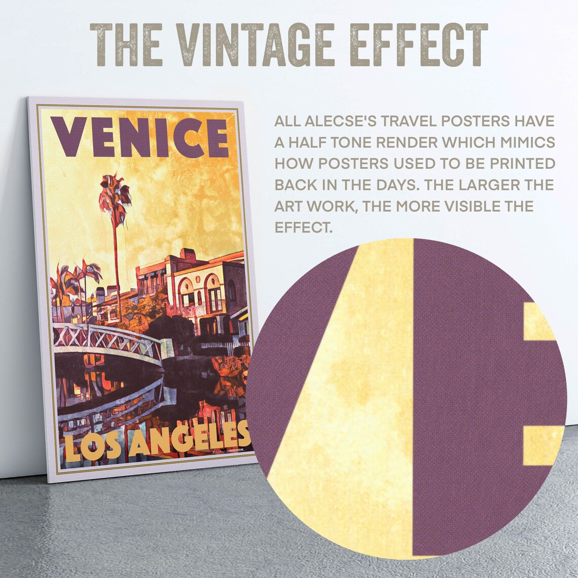 Venice Los Angeles Sunset Canal Bridge Palm Tree Vintage Travel Poster - Image 2