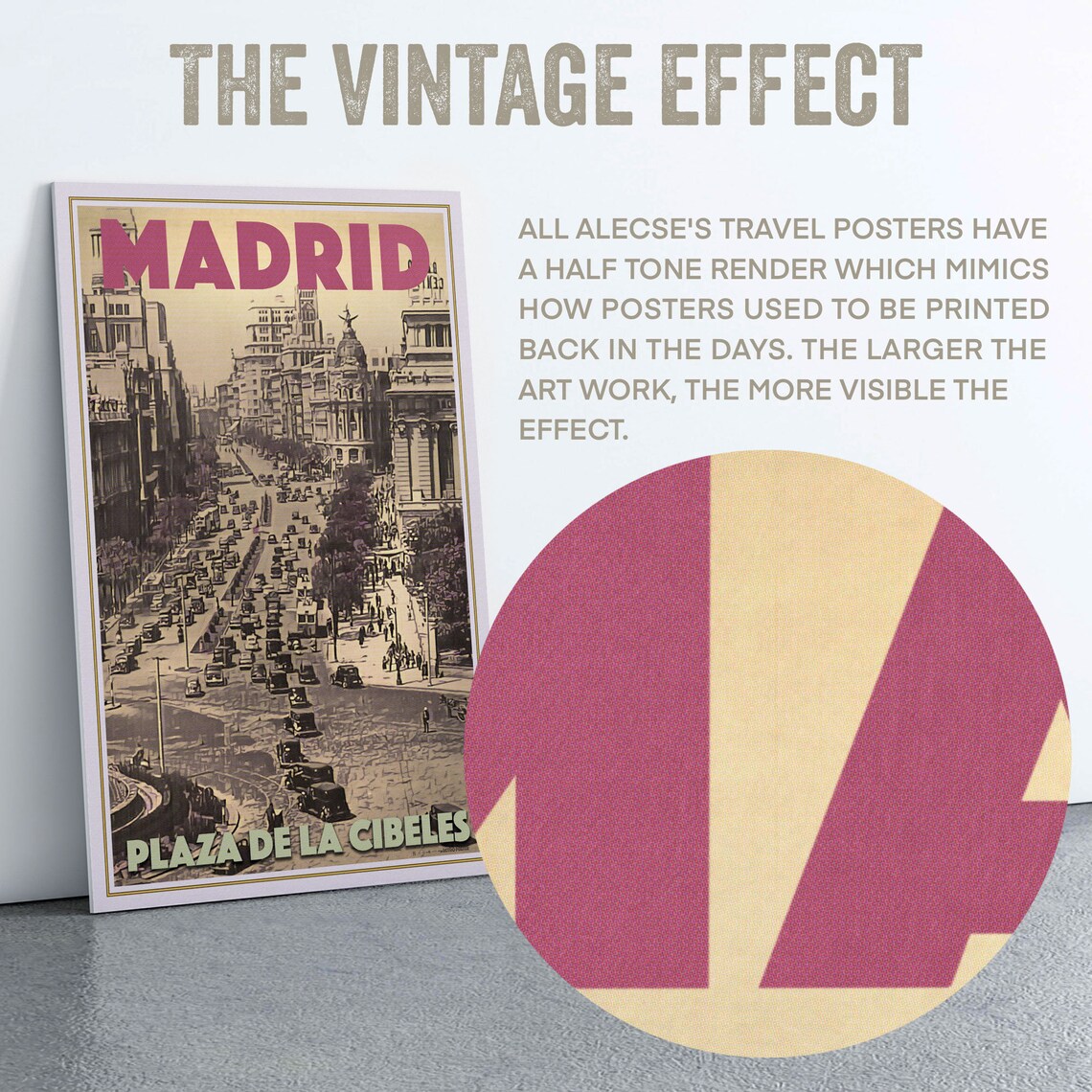 Madrid Plaza de la Cibeles Gran Via Vintage Street Scene Travel Poster - Image 2