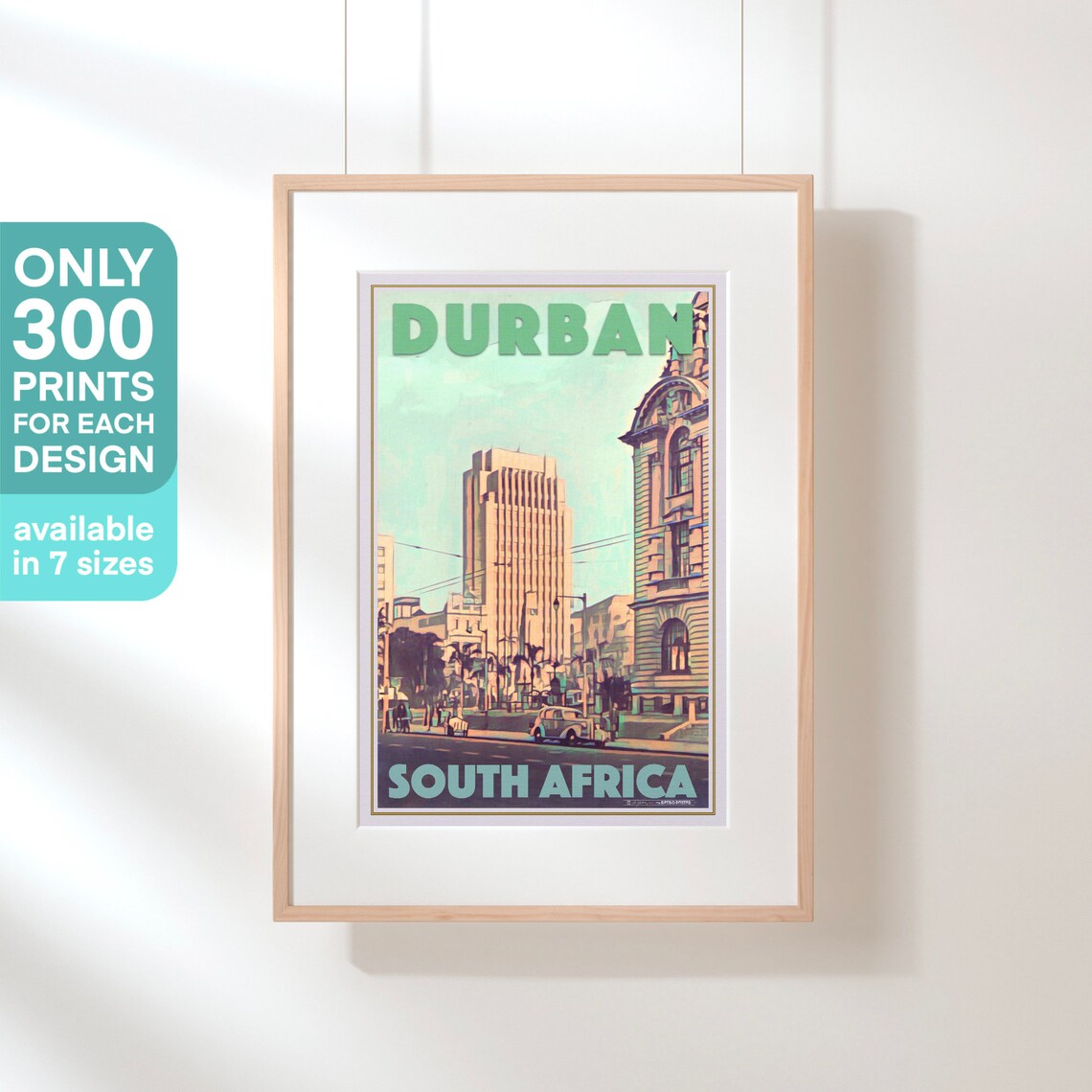 Durban South Africa Retro City Street Classic Cars Travel Poster - Image 3