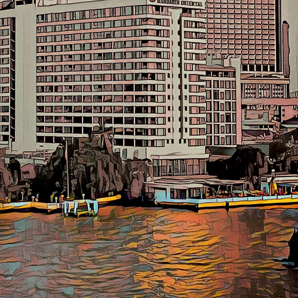 Bangkok Thailand Retro Travel Poster Chao Phraya River Skyline Art - Image 4