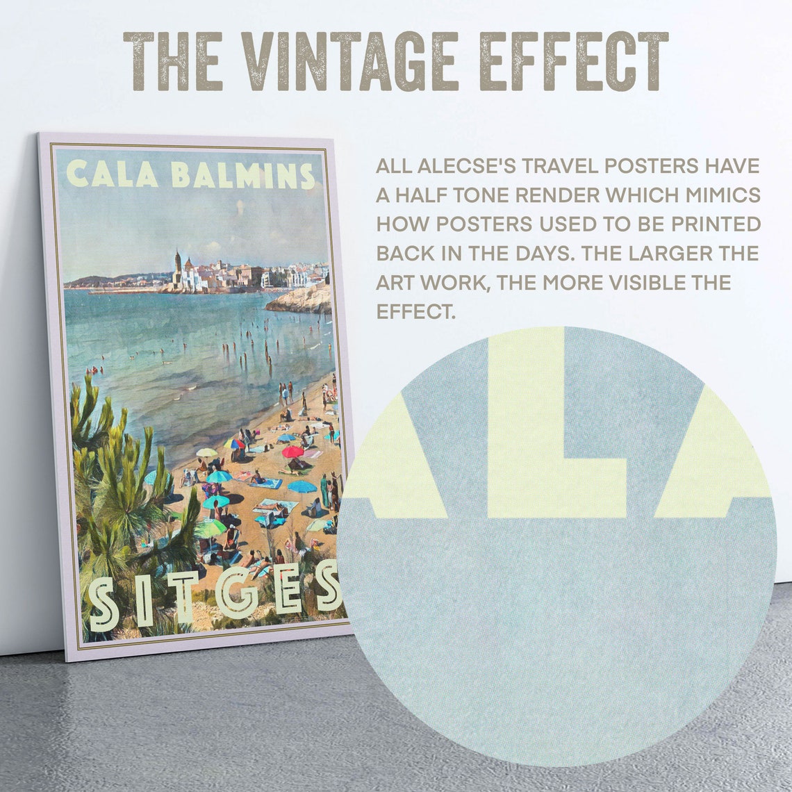 Cala Balmins Sitges Spain Beach Umbrellas Sunny Travel Poster - Image 2