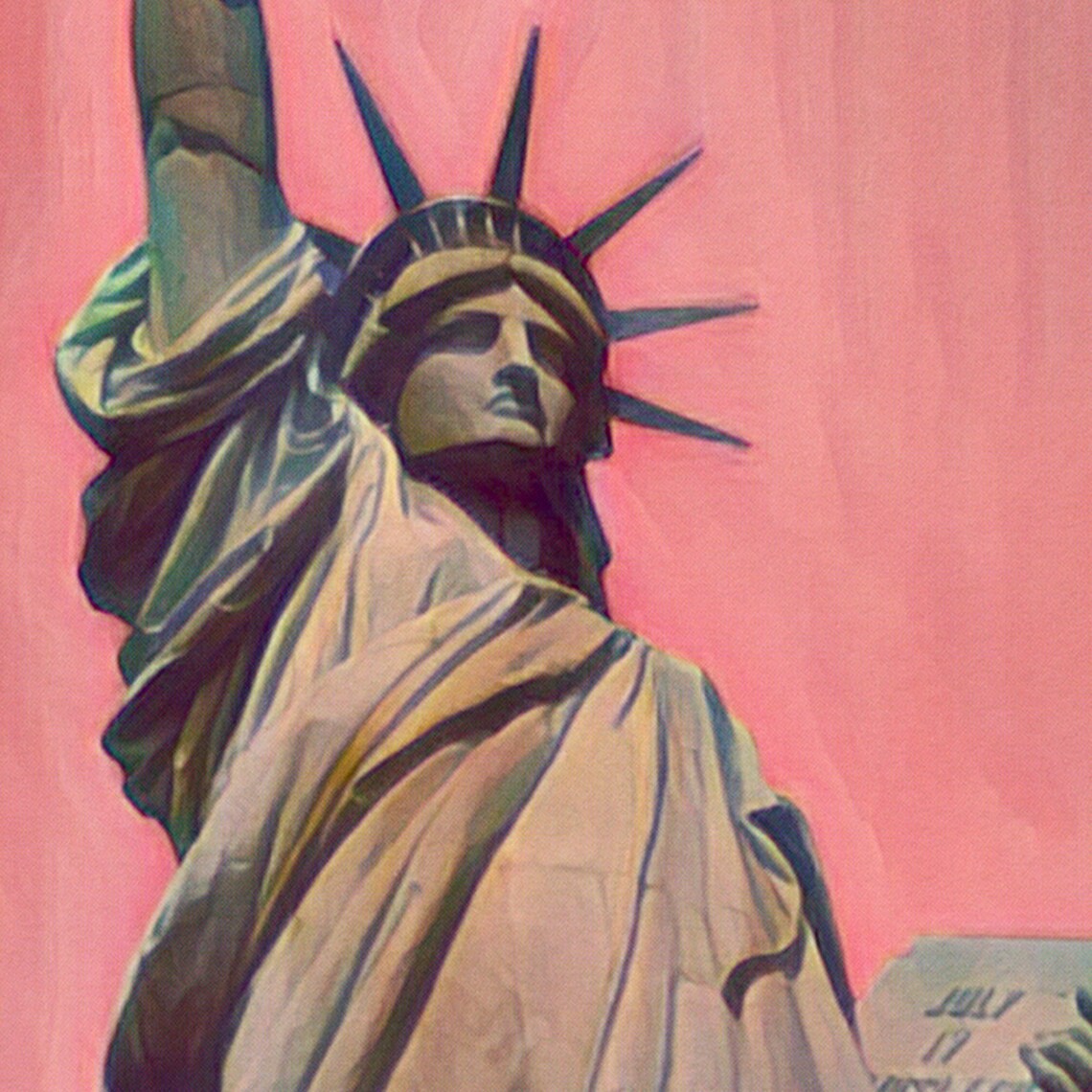 New York Statue of Liberty Five Boroughs Coral Retro Travel Poster - Image 4