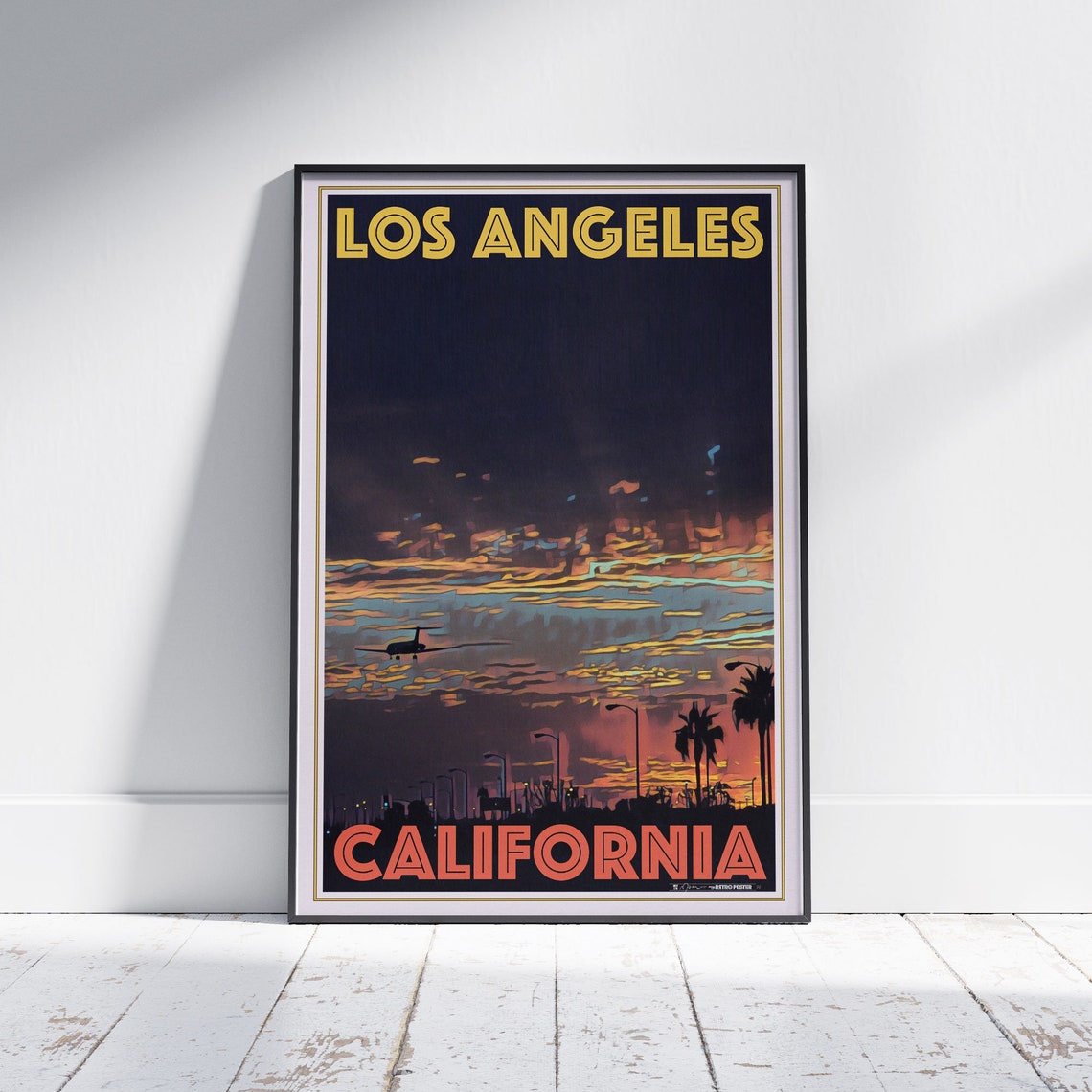 Los Angeles Poster Sunset Plane By Alecse Limited Edition California Travel Poster Los Angeles Print California Print Poster Of La