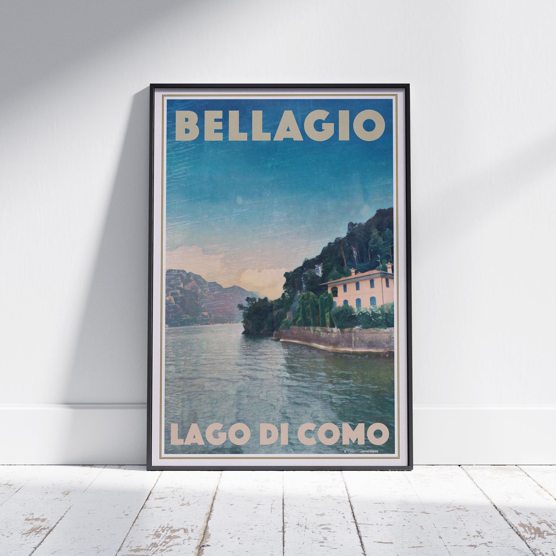 Bellagio Lago di Como Lakeside Villa Italy Retro Travel Poster