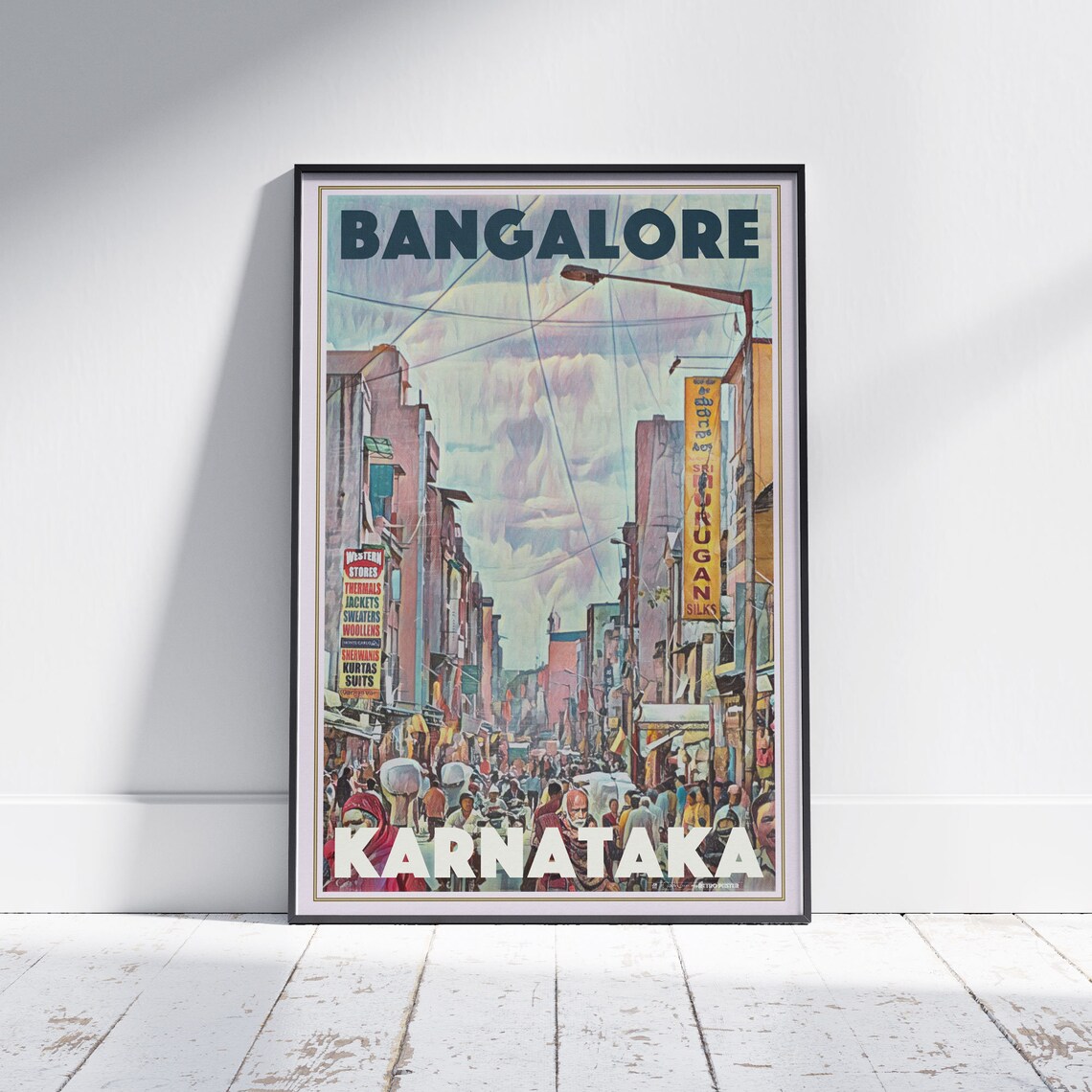 Bangalore Karnataka India Busy Market Street Retro Travel Poster