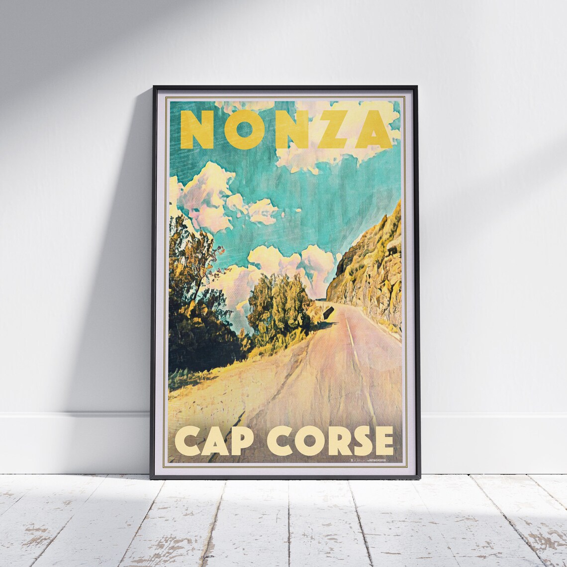 Corsica Nonza Cap Corse Winding Coastal Road Retro Travel Poster
