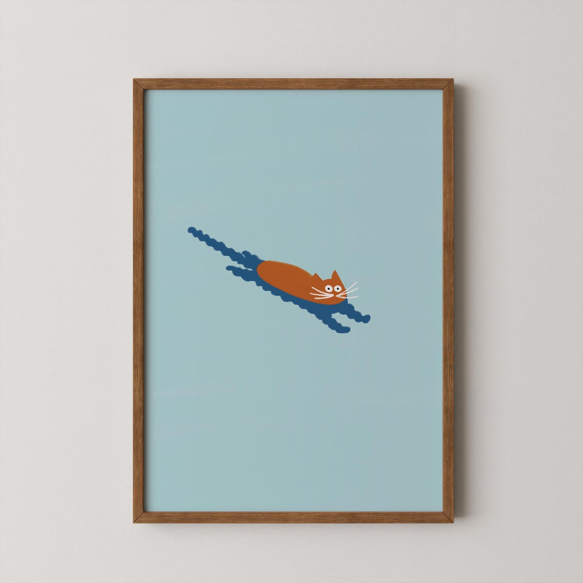 Swimming Orange Cat Playful Cartoon Blue Water Funny Kitten Poster
