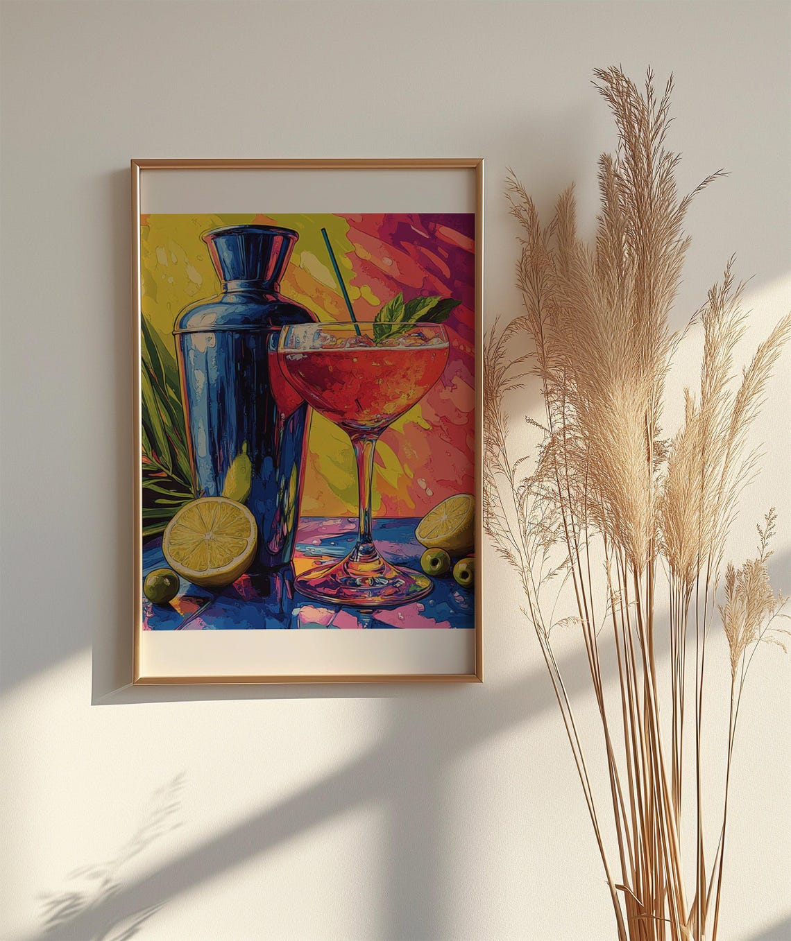 Pop Art Cocktail Shaker and Red Coupe Vintage Home Bar Poster - Image 2