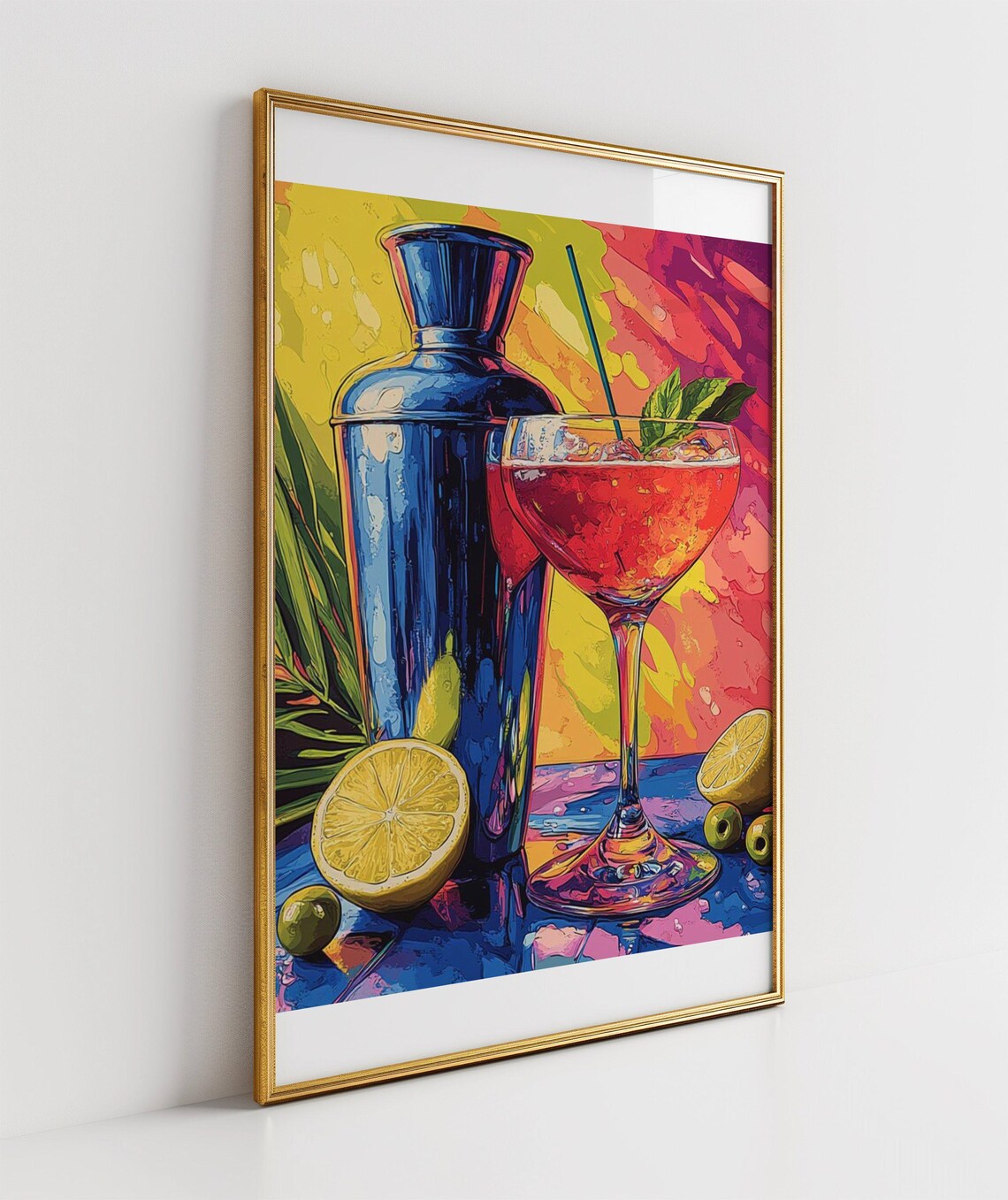 Pop Art Cocktail Shaker and Red Coupe Vintage Home Bar Poster - Image 3