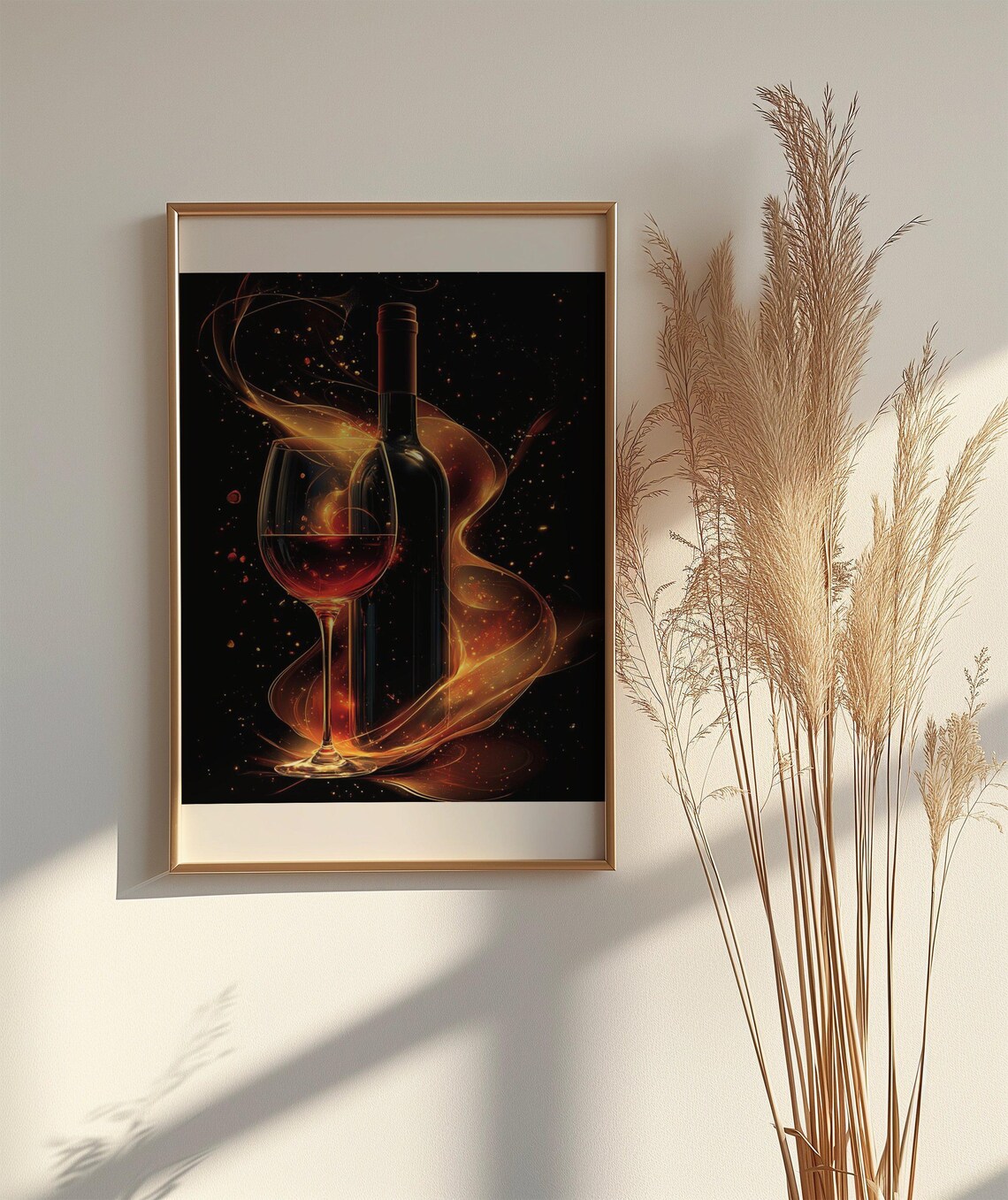 Wine Bottle and Glass in Golden Smoke on Black Kitchen Poster - Image 2