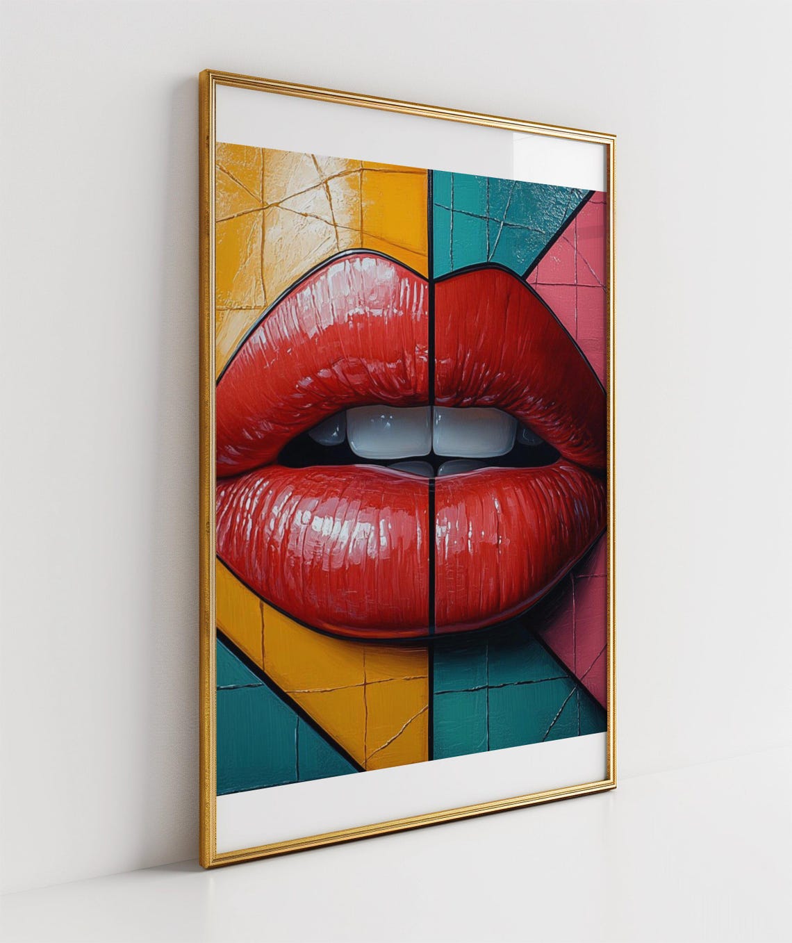 Red Lips Pop Art Poster Bold Close Up Colorful Modern Decor Art - Image 3
