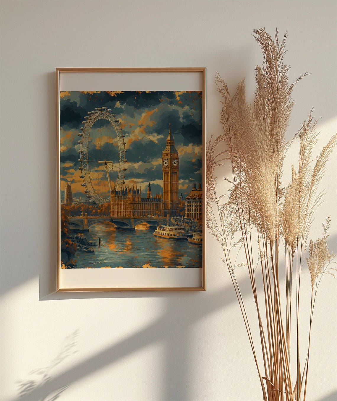 London Eye Big Ben Sunset Poster Golden Skyline Cityscape Art - Image 2