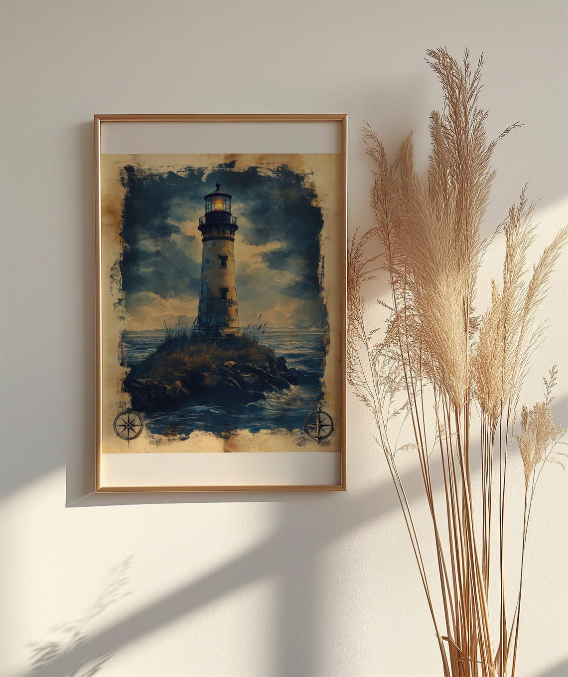 Vintage Lighthouse Wall Art Coastal Nautical Dcor Ocean Seascape Painting Print Maritime Home Art Coastal Wall Hanging - Image 2