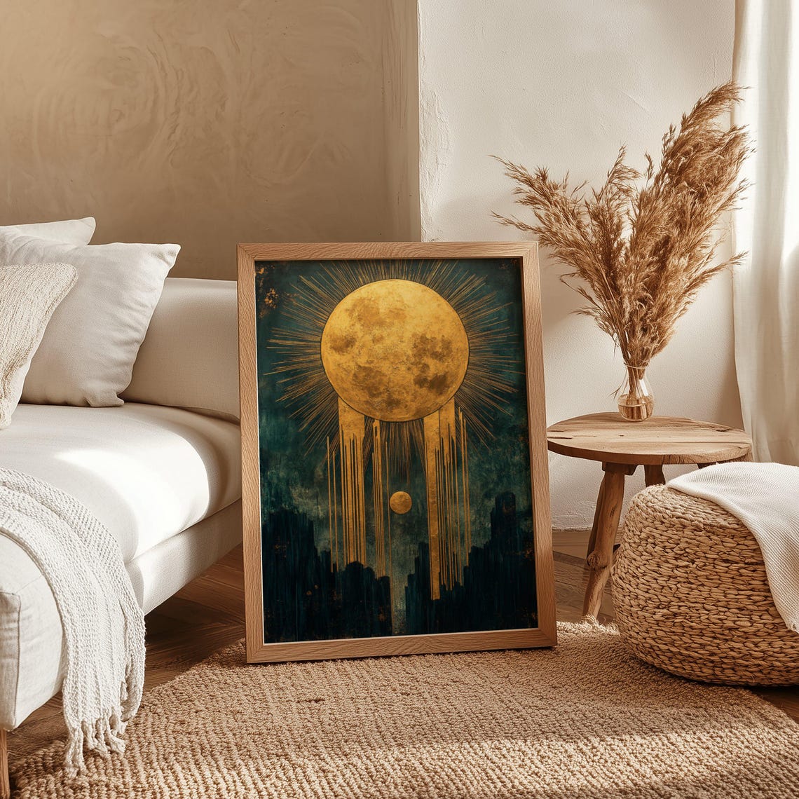 Molten Golden Sun With Dripping Rays Rising Over a Dark City Poster - Image 4