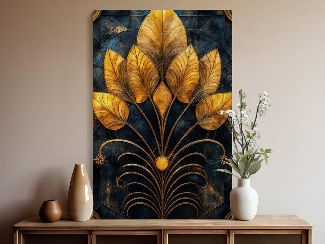 Gold Leaf Wall Art Print Botanical Floral Print Black And Gold Home Dcor Modern Wall Art Leaf Wall Dcor Luxury Prints Artwork - Image 5