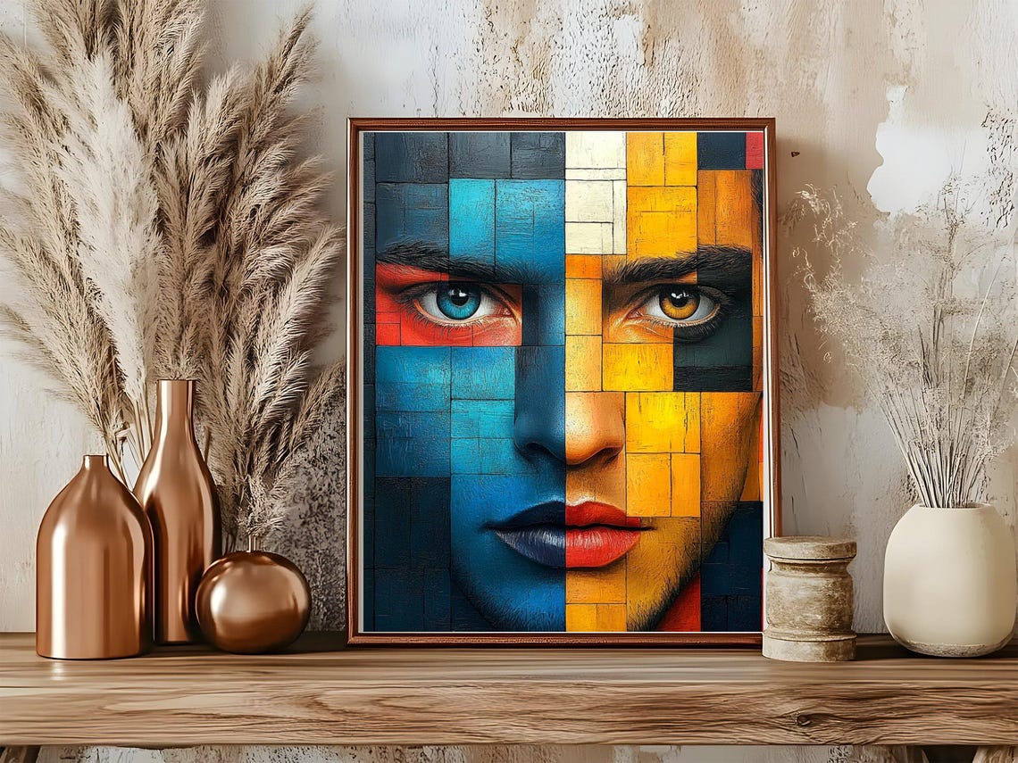 Eye Catching Modern Abstract Wall Art Geometric Face Art Print Contemporary Home Dcor Colourful Cubist Painting Poster - Image 5