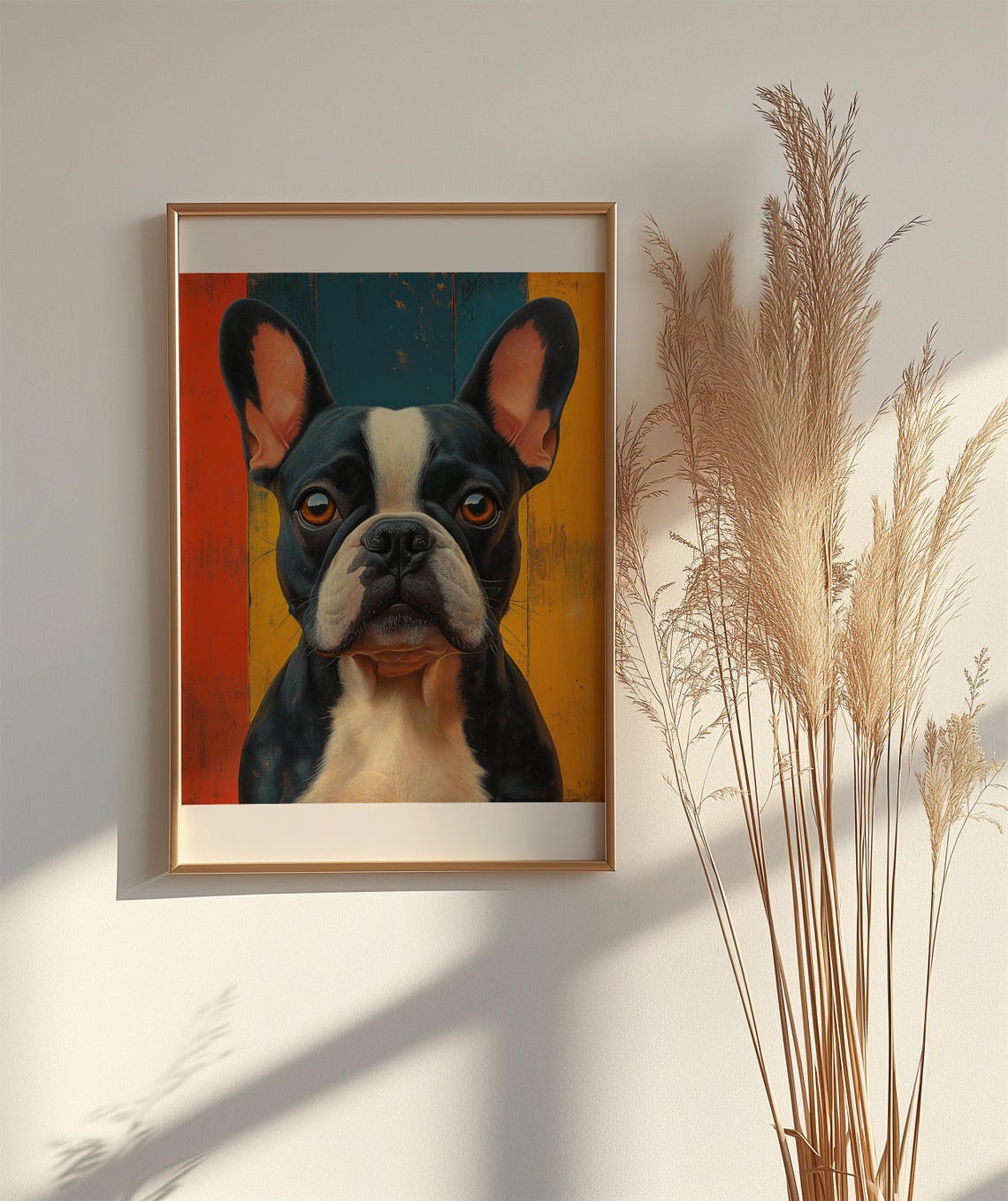Black and White French Bulldog Bold Retro Striped Art Poster - Image 2