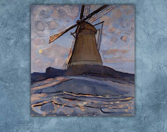 Mondrian Painting Vintage Wall Decor Windmill By Piet Mondrian Print Piet Mondrian Wall Art Vintage Landscape Painting