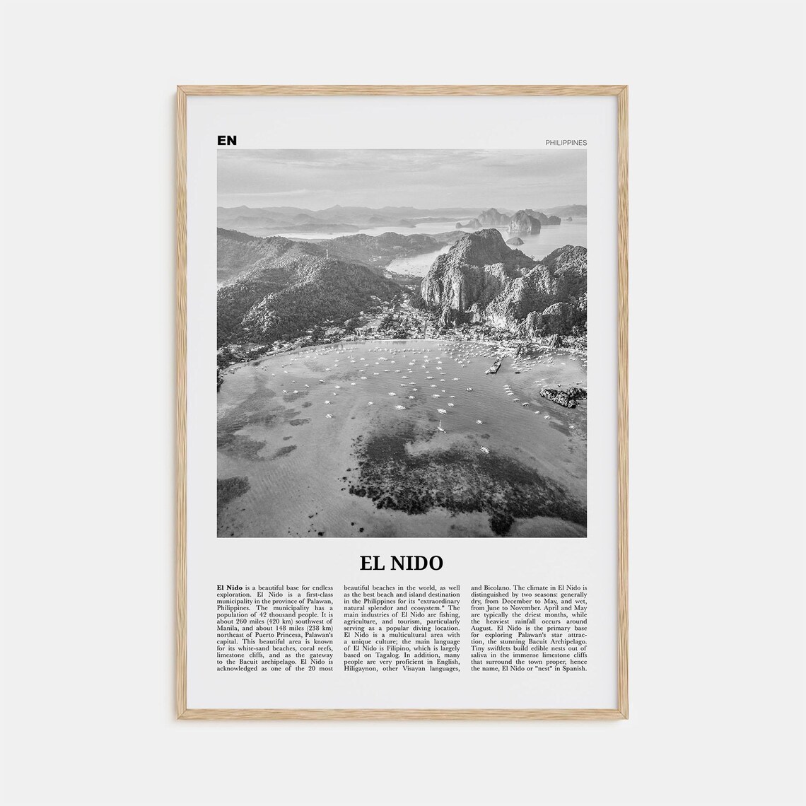 El Nido Black and White Travel Poster, Palawan