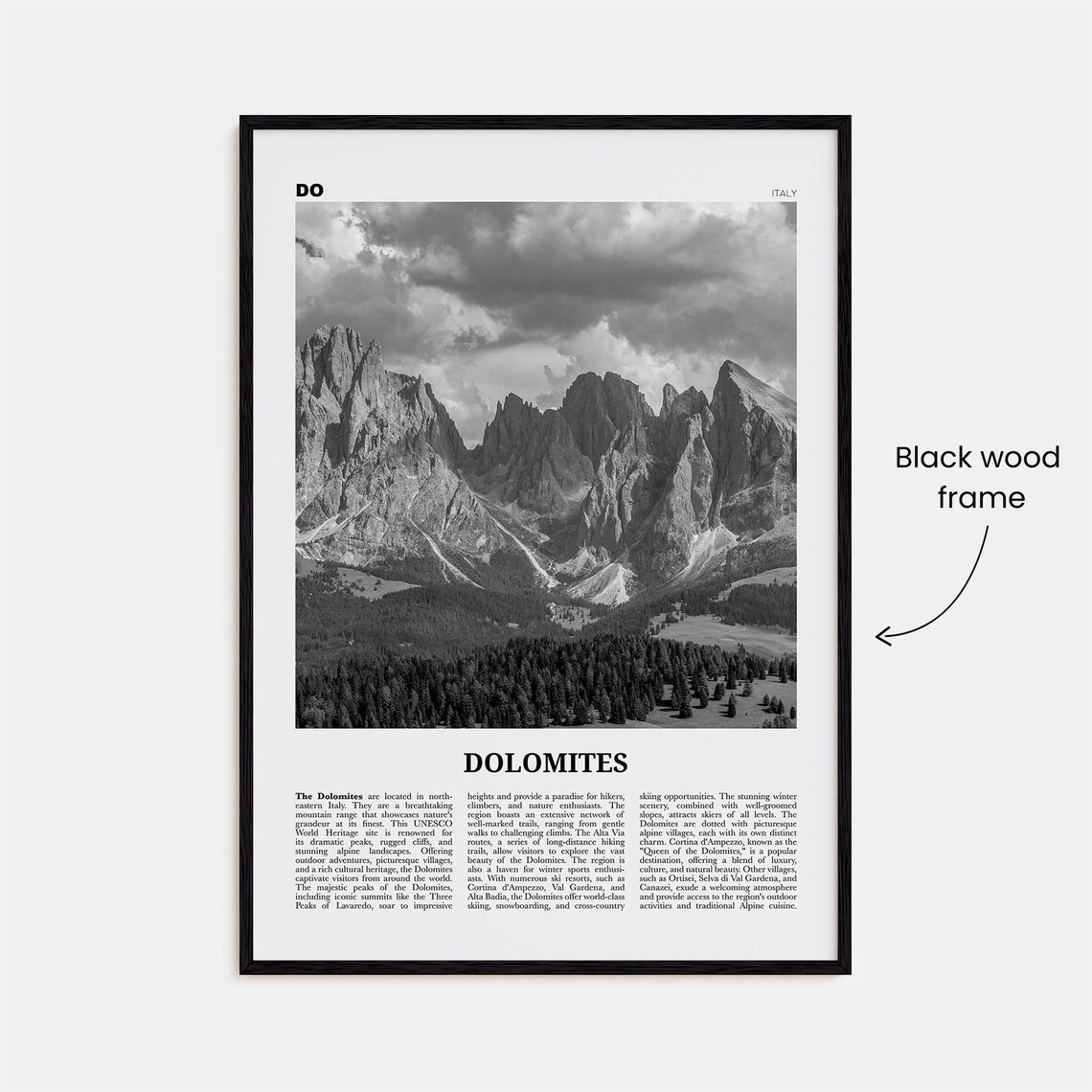 Dolomites Black And White Travel Poster, Italy - Image 3