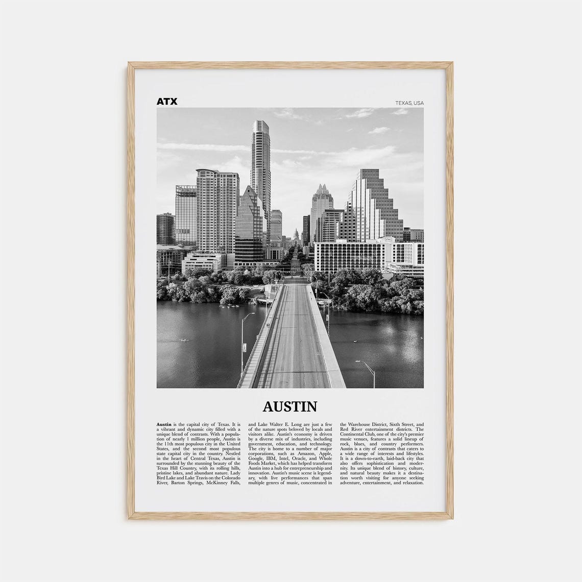 Austin No 1 Black And White Wall Art Print