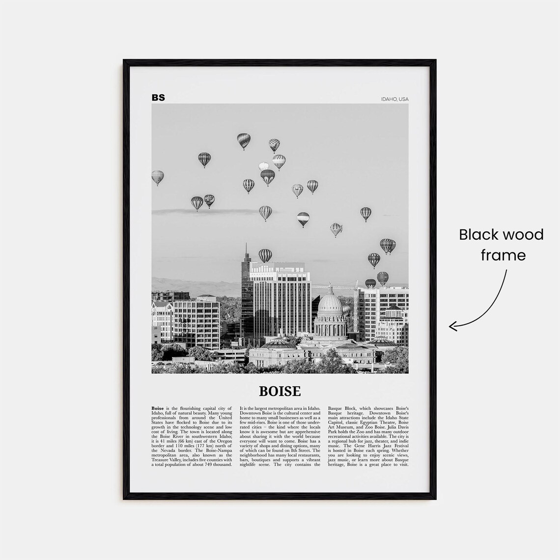 Boise Black And White Travel Poster, Idaho USA - Image 3